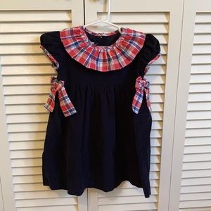 Navy corduroy dress plaid trim size 4